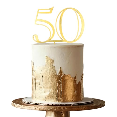 Gold Acrylic Number 50 Cake Topper for 50th Anniversaries & Birthdays
