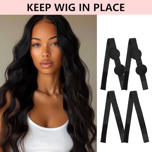 Adjustable Wig Band with Ear Covers 4 Pack Black Elastic Lace Melting Bands