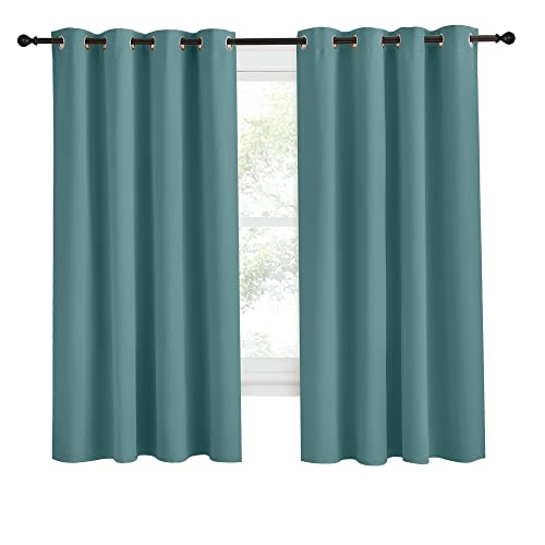 NICETOWN Sea Teal Blackout Curtain Panel 55" x 68" - Thermal Insulated Room Darkening Drapery