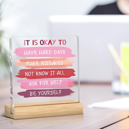 Mindfulness4 Acrylic Desk Sign - Motivational Office Decor with Wood Base