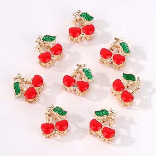 ANBALA 8Pcs Mini Cherry Metal Claw Clips for Women and Girls