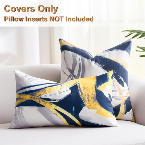 Wosendy Navy Blue Lumbar Throw Pillow Covers 12x20, Set of 2 Abstract Gold
