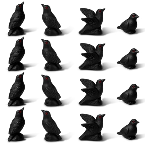 Yalikop 20 Pcs Mini Black Resin Crow Figurines Halloween Decor