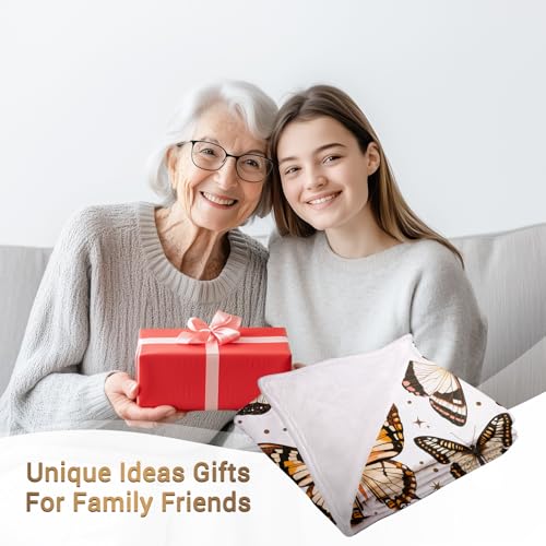Jekeno White Butterfly Throw Blanket - Soft Flannel Fleece, 60x50 Inch