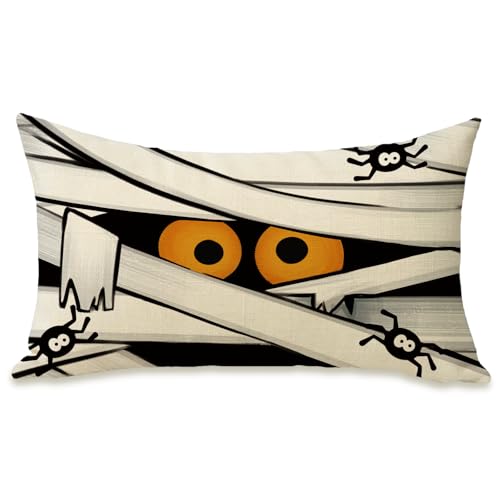 Fahrendom Halloween Mummy Throw Pillow Cover 12x20 Inch Spooky Decor