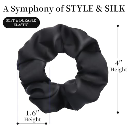PTSHOW 5 Pack Black Silk Hair Scrunchies for Women