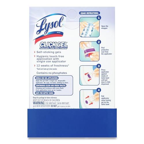 Lysol Click Gel Toilet Bowl Cleaner Lavender 6 Count - Automatic, Long-Lasting Freshness, Touch-Free Application
