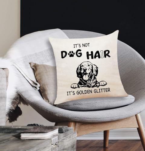Golden Retriever Throw Pillow Cover - Funny Dog Hair Glitter Quote, 18x18"