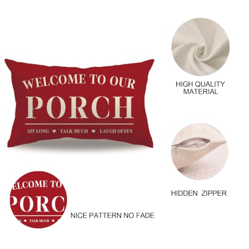 Welcome to Our Porch Pillow Cover 12”x20” Red Double-Sided