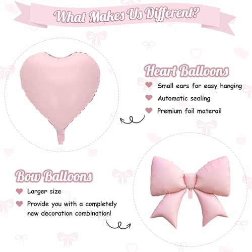 Pink Heart and Bow Balloons Set - 18 in for Baby Showers & Birthdays