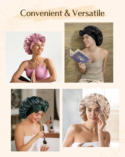 Satin Sleep Bonnet for Curly Hair with Double Layer & Tie Band