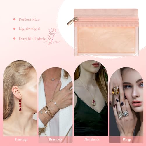 6 Pcs Velvet Travel Jewelry Bags Clear Portable Pouches Pink