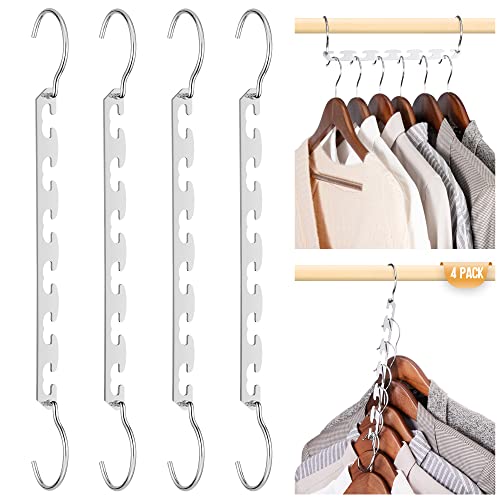 HOUSE DAY 4 Pack Stainless Steel Space Saving Hangers - Closet Organizer & Clothes Storage