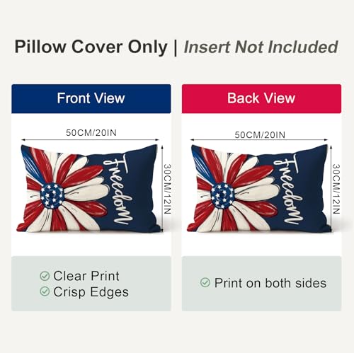 4th of July Independence Day Throw Pillow Cover 12x20 Inch Memorial Decor