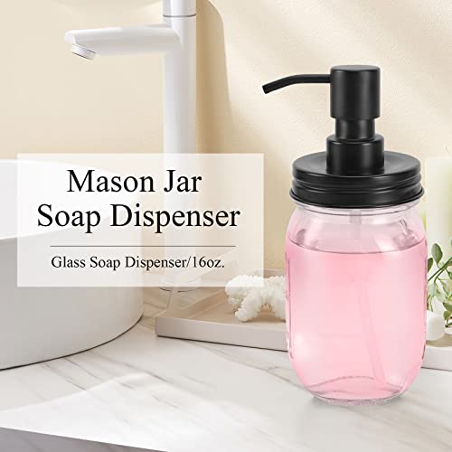 Mason Jar Soap Dispenser - 16oz Black Stainless Steel - Ideal for Kitchen & Bathroom
