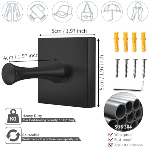 DGYB Matte Black Stainless Steel Shower & Bathroom Towel Hooks Set of 2