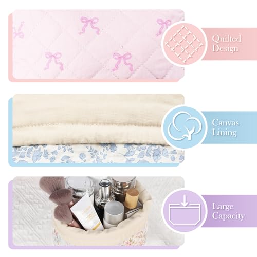 Playexen Quilted Drawstring Makeup Bag, Cute Travel Cosmetic Pouch