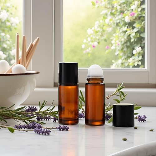 Brown Glass Essential Oil Roller Bottles 30ml Refillable Roll On 2Pcs