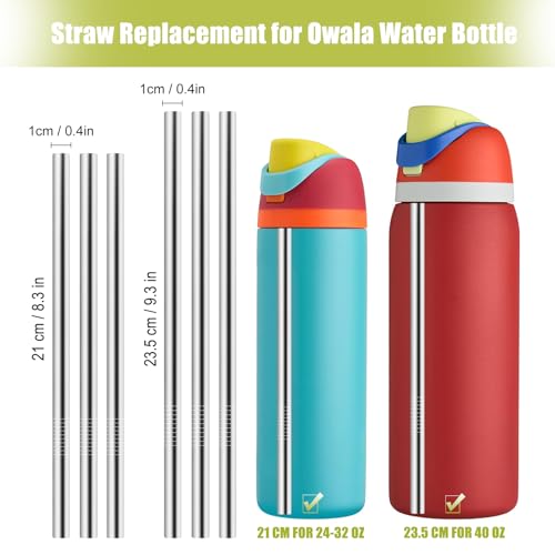Reusable Metal Straws for Owala FreeSip Water Bottles - 6 Pack