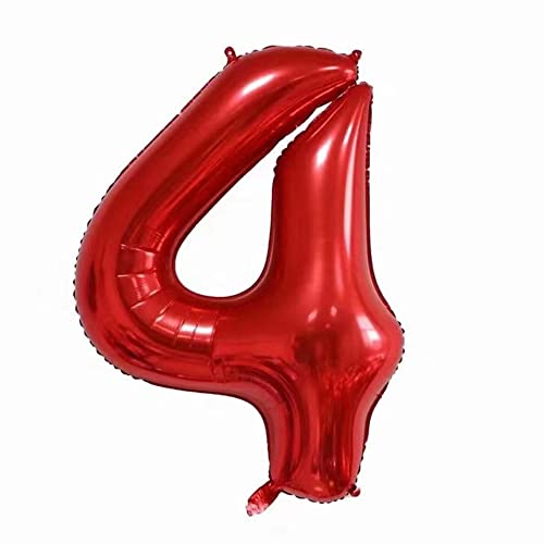 40 Inch Red Number 4 Balloon - 4th Birthday Decoration Set