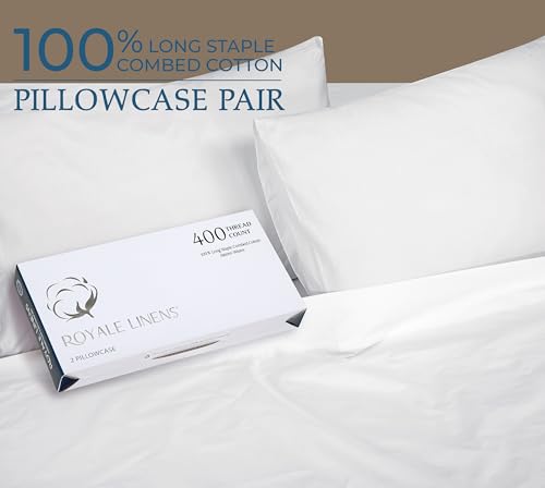 Royale Linens 400 Thread Count Cotton Queen Pillowcase Set - Signature White
