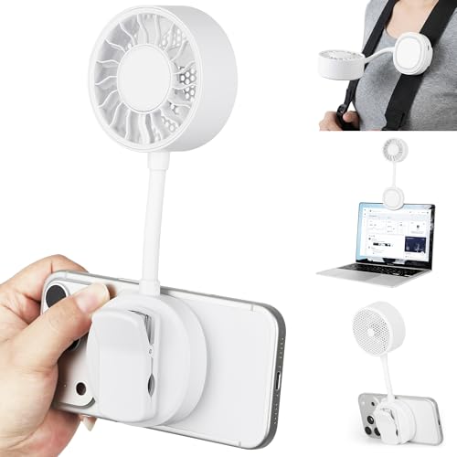 EVADA White Magnetic Phone Clip-On Fan with 360° Flexible Gooseneck