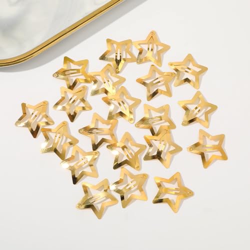 20-Piece Gold Star Metal Snap Hair Clips and Barrettes for Women