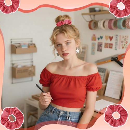 Red Velvet Hair Scrunchies 2-Pack Soft Elastic Ponytail Holders for Women