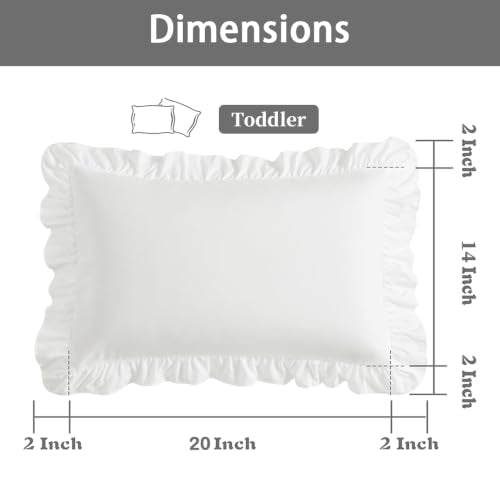 Sewdudely White Ruffle Toddler Pillowcase 14"x20" - Set of 2 Soft Microfiber