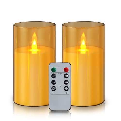 Wemarry Acrylic Flameless Pillar Candles 3x6-inch, Remote & Timer, 2-Pack