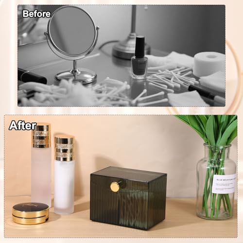 Double Compartment Qtip Holder with Lid - Green Bathroom Organizer