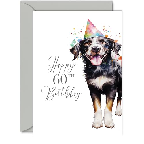 Giftzie 60th Birthday Card for Women and Men - Party Dog A5 Greeting Card