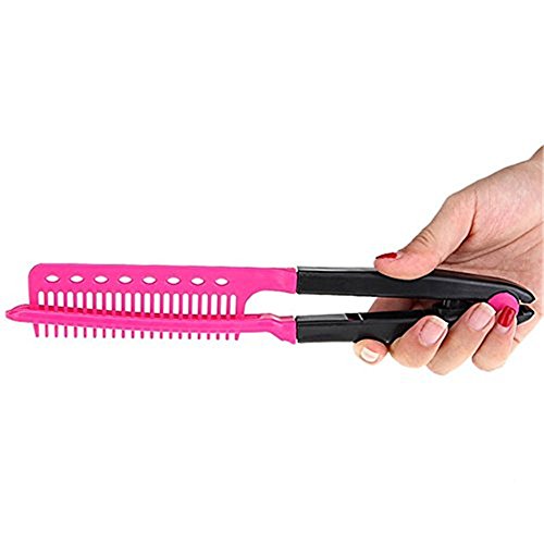V Shaped Hair Straightening Comb Clamp Styling Tool Pink
