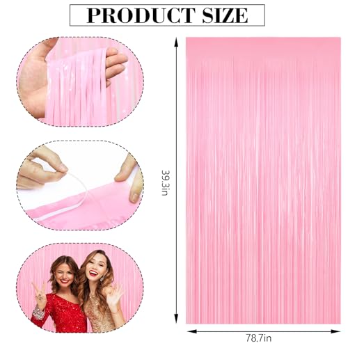 2 Pack Pastel Pink Foil Fringe Curtains - Macaron Pink Party Backdrop