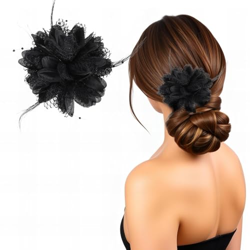 Giantree Black Rose Flower Hair Clip & Brooch for Wedding Party