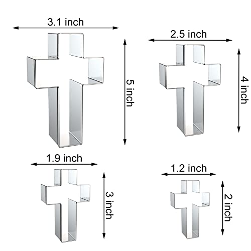 Cross Cookie Cutter Set Assorted Sizes - 2, 3, 4, 5 Inch Stainless Steel Baking Molds