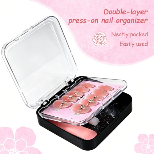 Uyolaxed 6pcs Press On Nail Storage Box Set - Black Double-Layer