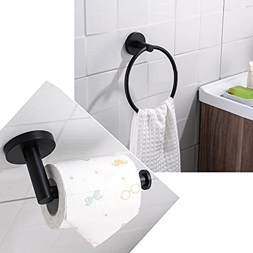 2pcs Matte Black Stainless Steel Toilet Paper Holder & Towel Ring Set