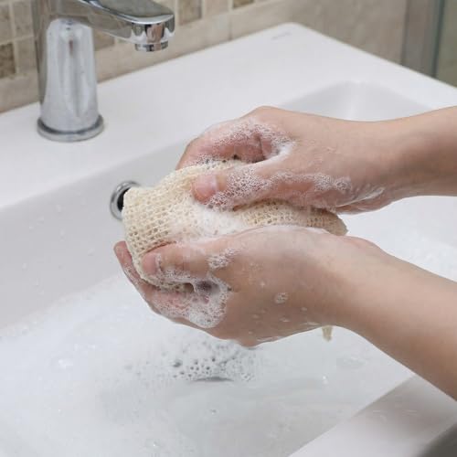 Natural Sisal Soap Saver Pouch 5-Pack Exfoliating Mesh Bag with Drawstring