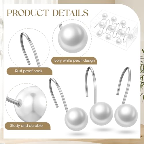 Threehoney 12 Pcs Ivory Pearl Shower Curtain Hooks - Vintage Rustproof