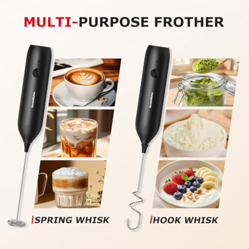 Bonsenkitchen USB-C Rechargeable Milk Frother - Handheld Electric Foam Maker for Coffee, Matcha, and Lattes