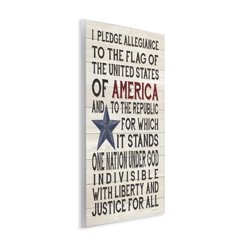 Stupell Industries Pledge of Allegiance Stars and Stripes Americana Rustic Wood Look Sign Wall Plaque, 12 x 18, Multi-Color