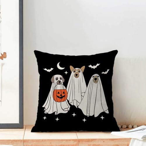 Halloween Pillow Covers 20x20 Set of 2 - Cute Dog Ghost & Pumpkin