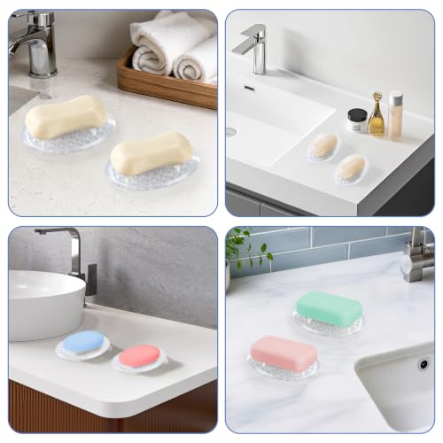 HPOPO Self-Draining Soap Dish Holder, Clear Plastic 2-Pack Set