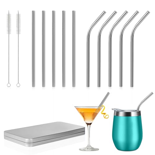 Reusable 6-Inch Stainless Steel Drinking Straws - 10 Pack