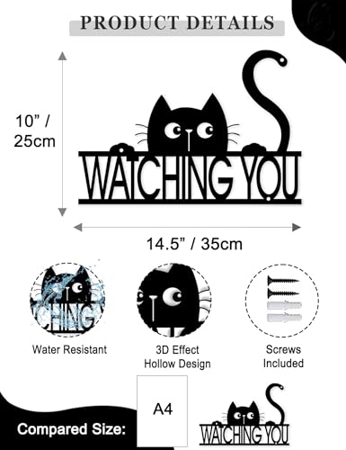Funny Black Cat Wall Art - 'WATCHING YOU' Laser Cut Metal Sign