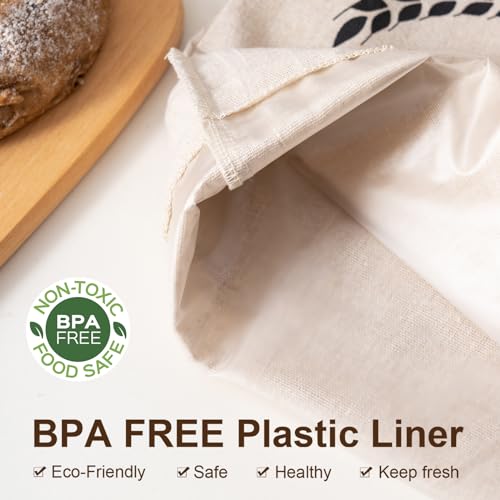 Reusable Linen Bread Bags with Plastic Liner, 17x13 Inches, 2 Pack