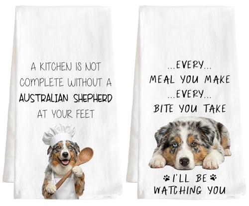 Adorable Australian Shepherd Kitchen Towels - Set of 2 Cotton Dish Towels