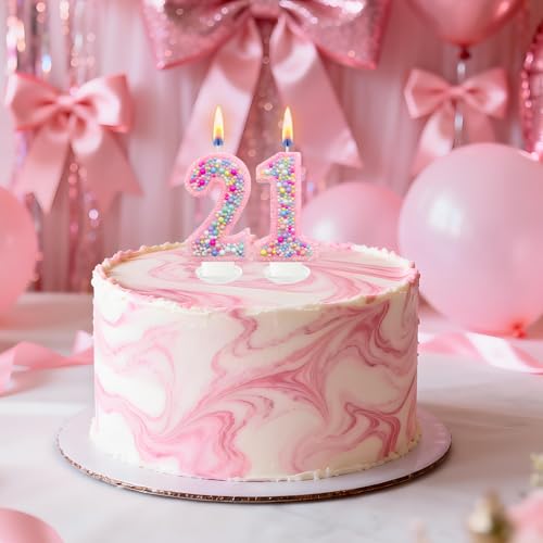 Pink Glitter Number 21 Birthday Candle - Colorful Cake Topper