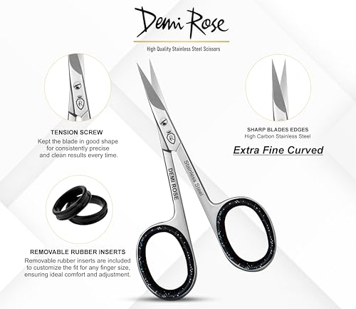 DEMI ROSE Professional Curved Cuticle Scissors with Comfort Rubber Grips